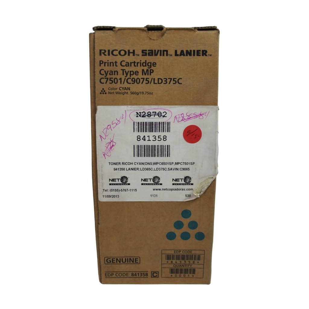 TONER RICOH CYAN OEM,MPC6501,MPC7501 841358,LANIER:LD365C,LD375C      