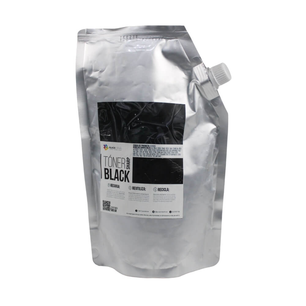 TONER SHARP NEGRO UNIVERSAL BLACK-STAR T230-1 BOLSA 500 GR. MX-B201B, MX-B402, AL1631, AL1642, AL1651, AL1655, AL1661, AL2030, AL2040, AL2050, AL2080, AR5316, AR5320D, ARM237, ARM257, ARM277, ARM280, ARM317,ARM355N, ARM355U, ARM450, ARM455N, ARM550N, ARM620, ARM700N, MX-M1054, MX-M1055, MX-M1056, MX-M1100, MX-M1204, MX-M1205, MX-M1206, MX-M160, MX-M200D, MX-M232D,  MX-M283N, M MX-M363N, MX-M365N,  MX-M450, MX-M453, MX-M465N, MX-M503N, MX-M550N, MX-M565N,MXM620N, MX-M623N, MX-M654N, MX-M700N, MX-M753N, MX-M754N, MX-M850, MX-M904, MX-M905