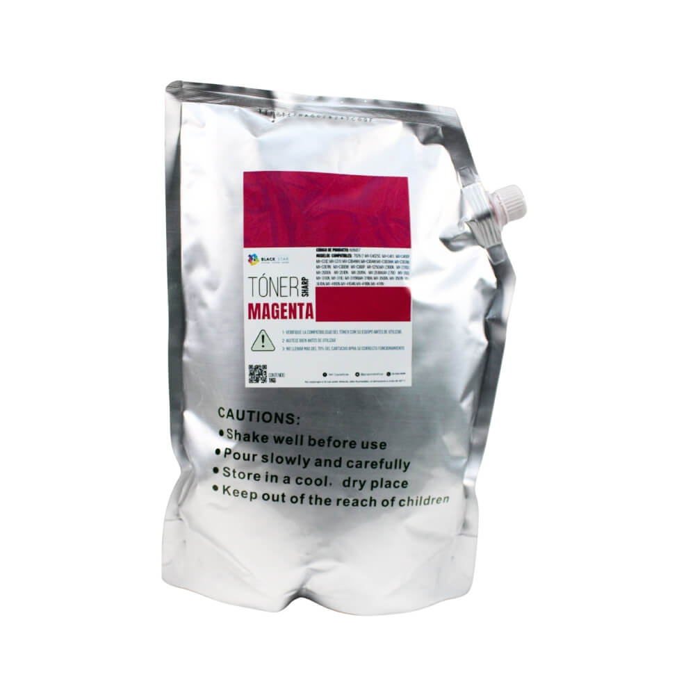 TONER BLACKSTAR SHARP MAGENTA BOLSA 1000 Gr T526-2 MXC402SC, MXC401, MXC400P, MXC312, MXC311, MXC304WH, MXC304W, MXC303WH, MXC303W, MXC301W, MXC300W, MXC300P, MXC250, MX2300N, MX2310U, MX2600N, MX2610, MX2615, MX2616N, MX2700, MX3100, MX3110N, MX3110, MX3115N, MX3116N, MX3500N, MX3501N, MX3610N, MX4100, MX4104N, MX4110N, MX4111N