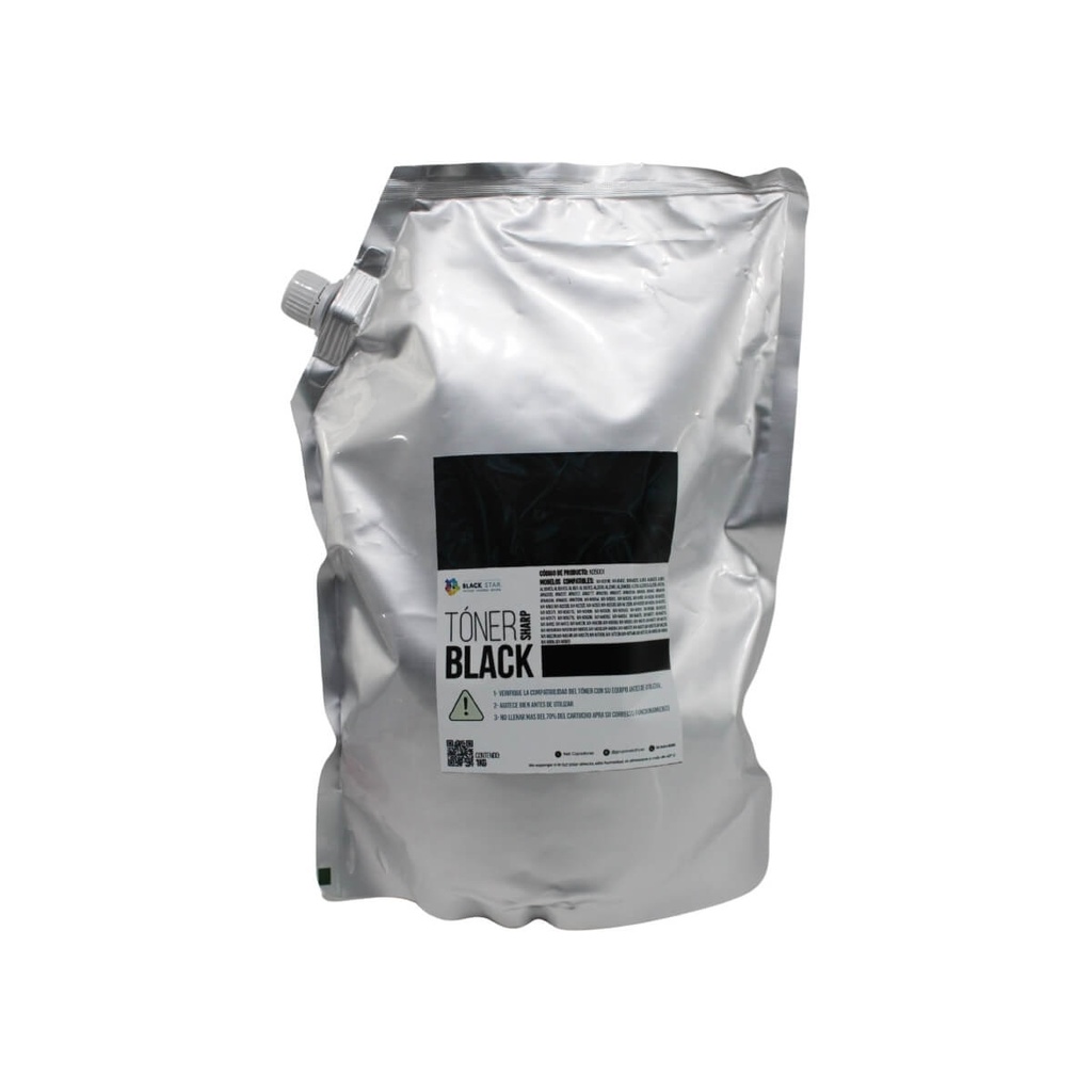 TONER BLACKSTAR SHARP NEGRO UNIVERSAL BOLSA 1000 Gr. T230-1 MXB201B, MXB402, MXB402SC, AL1631, AL1642SC, AL1651, AL1651CS, AL1655CS, AL1661, AL1661CS, AL2030, AL2040, AL2040CS, AL2050, AL2050CS, AL2080, AR5316, AR5320D, ARM237, ARM257, ARM277, ARM280, ARM317, ARM355N, ARM355U, ARM450, ARM455N, ARM550N, ARM620, ARM700N, MXM1054, MXM1055, MXM1056, MXM1100, MXM1204, MXM1205, MXM1206, MXM160, MXM200D, MXM232D, MXM260, MXM266N, MXM 283N, MXM316N, MXM356N, MXM363N, MXM365N, MXM450, MXM453, MXM465N, MXM503N, MXM565N, MXM620N, MXM623N, MXM654N, MXM753N, MXM754N, MXM850, MXM904