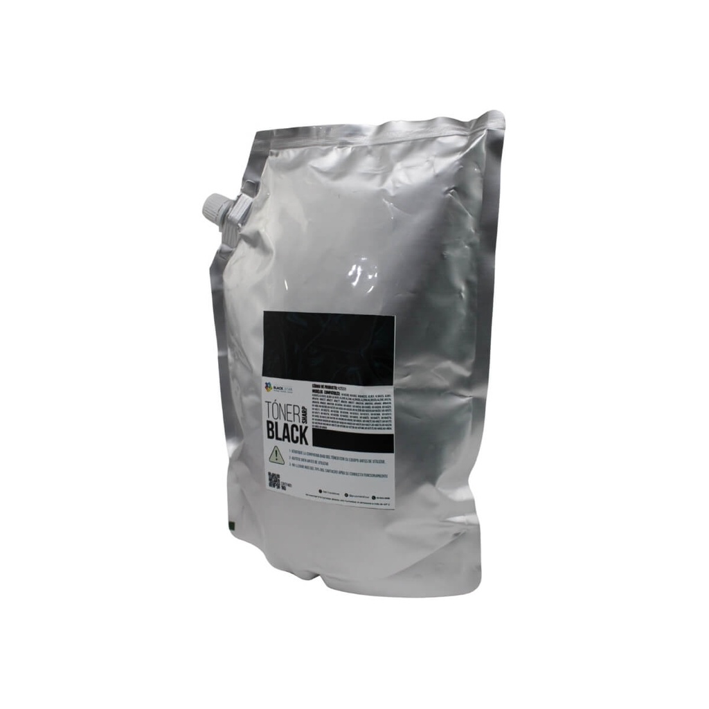 TONER BLACKSTAR SHARP NEGRO UNIVERSAL BOLSA 1000 Gr. T230-1 MXB201B, MXB402, MXB402SC, AL1631, AL1642SC, AL1651, AL1651CS, AL1655CS, AL1661, AL1661CS, AL2030, AL2040, AL2040CS, AL2050, AL2050CS, AL2080, AR5316, AR5320D, ARM237, ARM257, ARM277, ARM280, ARM317, ARM355N, ARM355U, ARM450, ARM455N, ARM550N, ARM620, ARM700N, MXM1054, MXM1055, MXM1056, MXM1100, MXM1204, MXM1205, MXM1206, MXM160, MXM200D, MXM232D, MXM260, MXM266N, MXM 283N, MXM316N, MXM356N, MXM363N, MXM365N, MXM450, MXM453, MXM465N, MXM503N, MXM565N, MXM620N, MXM623N, MXM654N, MXM753N, MXM754N, MXM850, MXM904