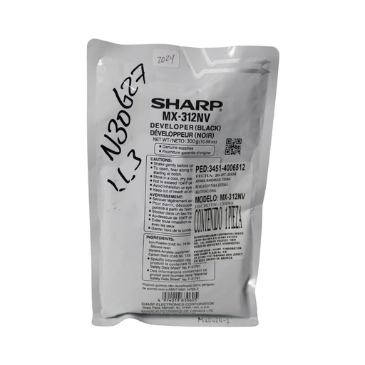 [N30627] REVELADOR SHARP OEM AR6031N,MXM260,MXM264,MXM266 MX312NV,MXM310,MXM314,MXM316,MXM354,MXM356,AR6020