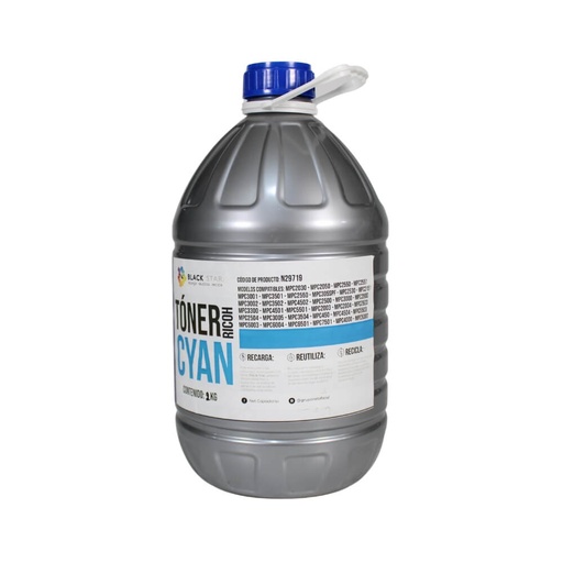 [N29719] TONER RICOH CYAN BLACK-STAR RECARGA  BOTE 1000 GR MPC2000, MPC2030, MPC2050, MPC2550, MPC2051, MPC2551, MPC300, MPC2800, MPC3000, MPC3001, MPC3002, MPC3501, MPC3300, MPC400, MPC4000, MPC3500, MPC4500, MPC4501, MPC3502, MPC4502, MPC5000, MPC5501, MPC5502