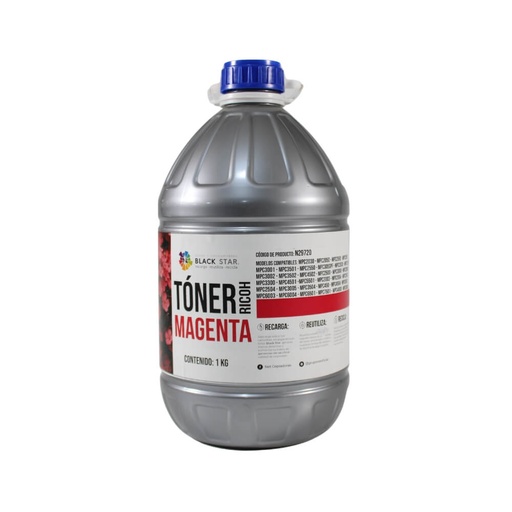 [N29720] TONER RICOH MAGENTA BLACK-STAR RECARGA  BOTE 1000 GR. MPC2030, MPC2050, MPC2550, MPC2551, MPC2051, MPC3001, MPC3501, MPC305SPF, MPC2550, MPC2530, MPC2151, MPC3002, MPC3502, MPC4502, MPC2500, MPC3000, MPC2800, MPC3300, MPC4501, MPC5501, MPC2003, MPC2004, MPC2503, MPC2504, MPC3005, MPC3503, MPC450, MPC4504, MPC5503, MPC66003, MPC66004, MPC6501, MPC7501, MPC4000, MPC4500, MPC5000, T741-M