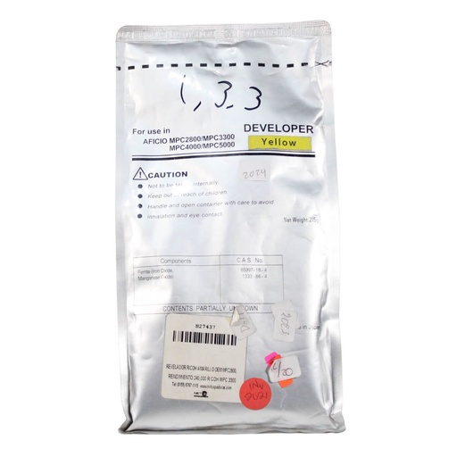 [N27437] REVELADOR RICOH OEM AMARILLO MPC2800,MPC3300 D0239680, RENDIMIENTO 240,000 DOC. MPC3300      