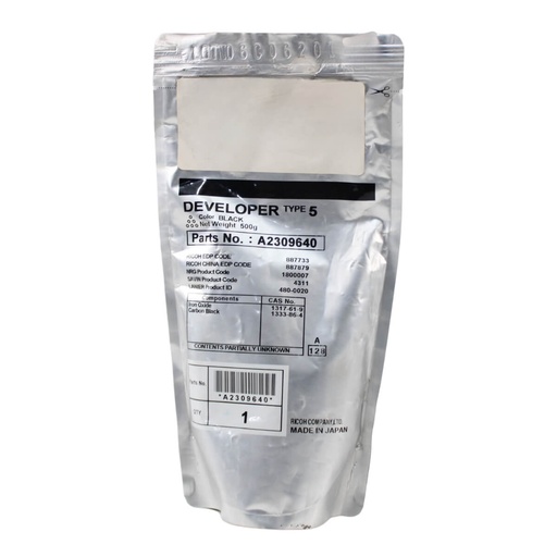 [N29842] REVELADOR RICOH OEM AF340,350,355,450,455,AP4500 A2309640 SAVIN 2035D, 2045,9935,9945, TYPE 5, 500G      