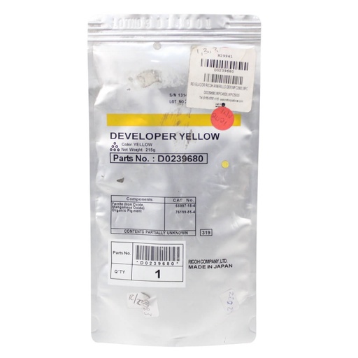 [N29941] REVELADOR RICOH OEM AMARILLO MPC2800,MPC3300 D0239680,MPC4000,MPC5000      